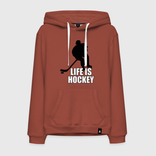 Мужская толстовка хлопок Life is hockey Хоккей - это жизнь, цвет кирпичный