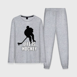 Мужская пижама с лонгсливом хлопок Life is hockey Хоккей - это жизнь