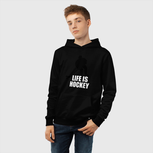 Детская толстовка хлопок Life is hockey Хоккей - это жизнь, цвет черный - фото 6