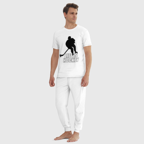 Мужская пижама хлопок Life is hockey Хоккей - это жизнь, цвет белый - фото 5