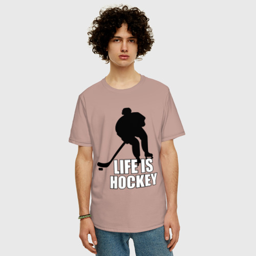 Мужская футболка хлопок Oversize Life is hockey Хоккей - это жизнь, цвет пыльно-розовый - фото 3