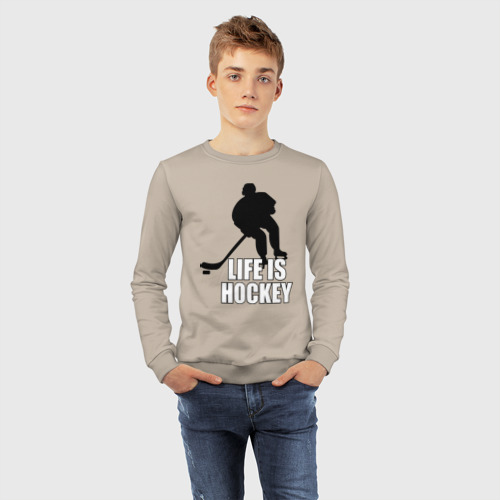 Детский свитшот хлопок Life is hockey Хоккей - это жизнь, цвет миндальный - фото 7