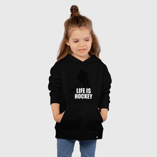 Детская толстовка хлопок Life is hockey Хоккей - это жизнь, цвет черный - фото 4