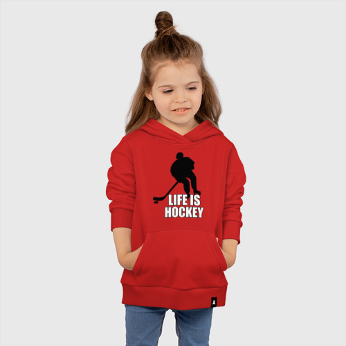 Детская толстовка хлопок Life is hockey Хоккей - это жизнь, цвет красный - фото 4