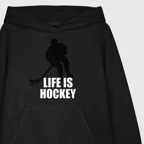 Детская толстовка хлопок Life is hockey Хоккей - это жизнь, цвет черный - фото 3