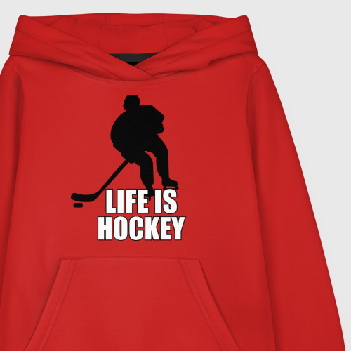 Детская толстовка хлопок Life is hockey Хоккей - это жизнь, цвет красный - фото 3