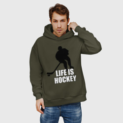 Мужское худи Oversize хлопок Life is hockey Хоккей - это жизнь - фото 2