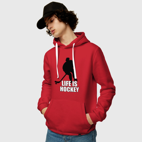 Мужская толстовка хлопок Life is hockey Хоккей - это жизнь, цвет красный - фото 3