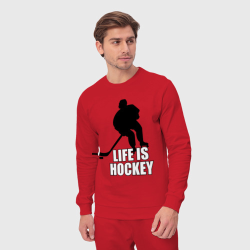 Мужской костюм хлопок Life is hockey Хоккей - это жизнь, цвет красный - фото 5