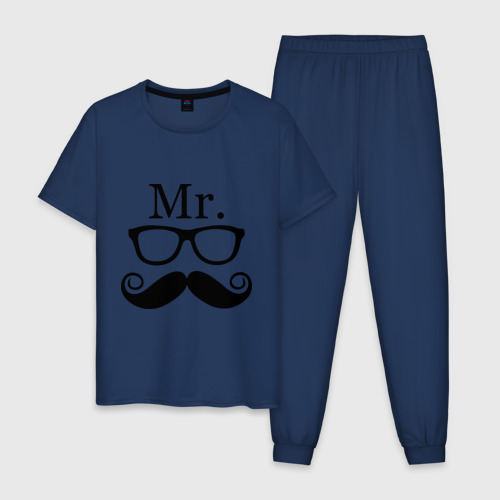 Мужская пижама хлопок Mистер парная, цвет темно-синий