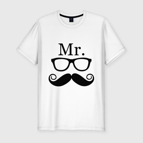 Мужская приталенная футболка из хлопка с принтом Mистер парная, вид спереди №1