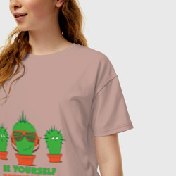Женская футболка хлопок Oversize Самоуверенный кактус - фото 2