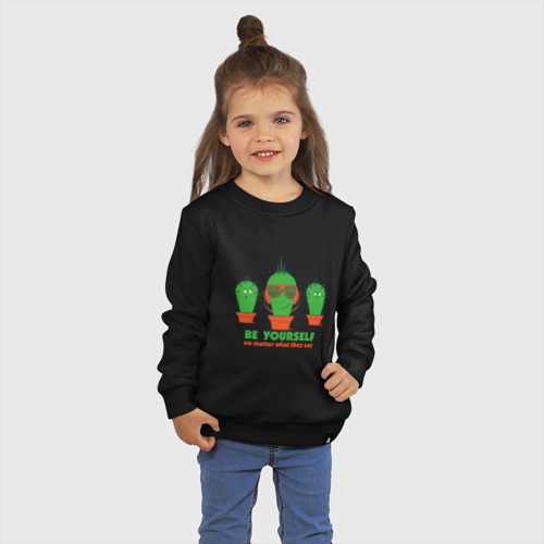 Детский свитшот хлопок Самоуверенный кактус, цвет черный - фото 3