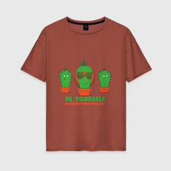 Женская футболка хлопок Oversize Самоуверенный кактус
