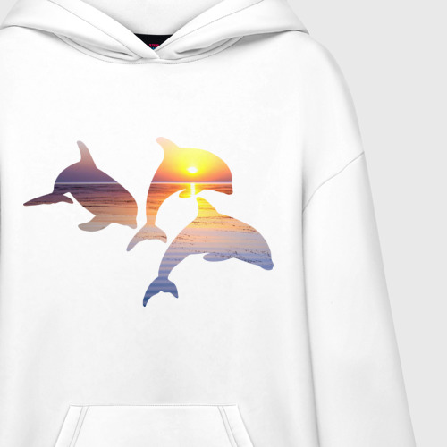 Худи SuperOversize хлопок Дельфины на закате, цвет белый - фото 3