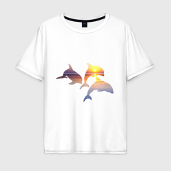 Мужская футболка хлопок Oversize Дельфины на закате