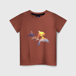 Детская футболка хлопок Дельфины на закате