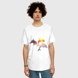 Мужская футболка хлопок Oversize Дельфины на закате - фото 2