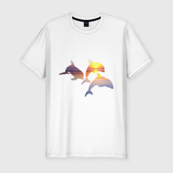 Мужская футболка хлопок Slim Дельфины на закате