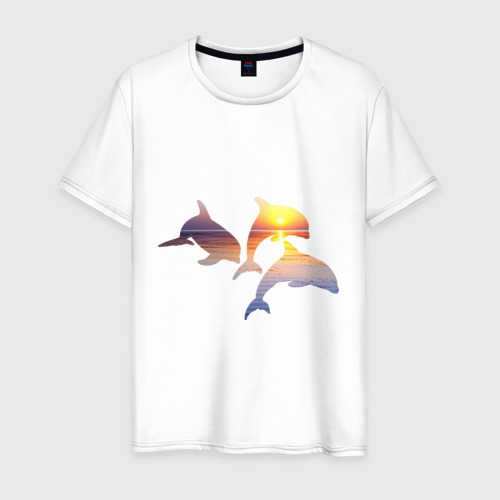 Мужская футболка хлопок Дельфины на закате