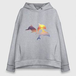 Женское худи Oversize хлопок Дельфины на закате