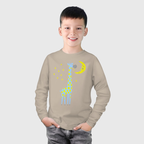 Детский лонгслив хлопок Сказочный жираф, цвет миндальный - фото 3