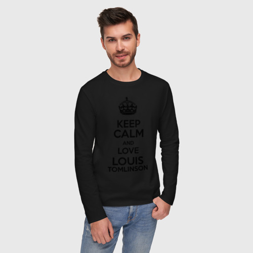 Мужской лонгслив хлопок Keep calm and love Louis Tomlinson, цвет черный - фото 3