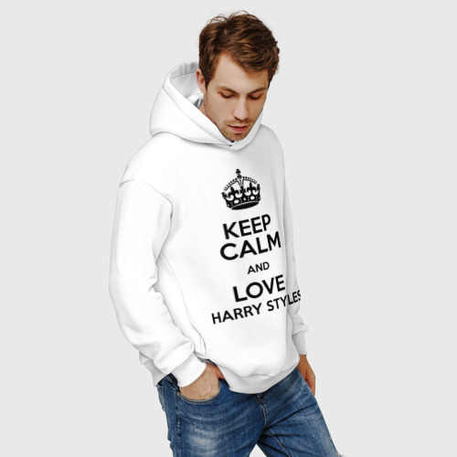 Мужское худи Oversize хлопок Keep calm and love Harry Styles, цвет белый - фото 7