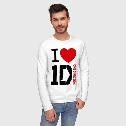 Мужской лонгслив хлопок I love 1D, цвет белый - фото 3