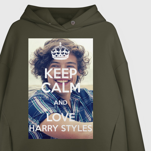 Женское худи Oversize хлопок Keep calm and love Harry Styles, цвет хаки - фото 3
