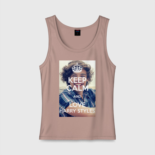 Женская майка хлопок Keep calm and love Harry Styles, цвет пыльно-розовый