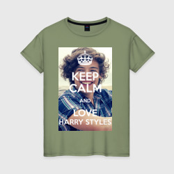 Женская футболка хлопок Keep calm and love Harry Styles