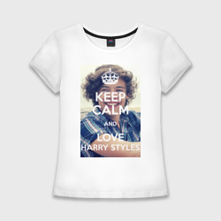 Женская футболка хлопок Slim Keep calm and love Harry Styles