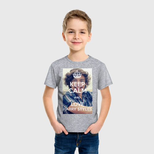 Детская футболка хлопок Keep calm and love Harry Styles, цвет меланж - фото 3