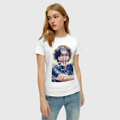 Женская футболка хлопок Keep calm and love Harry Styles, цвет белый - фото 3