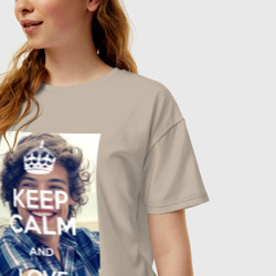 Женская футболка хлопок Oversize Keep calm and love Harry Styles - фото 2