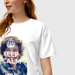 Женская футболка хлопок Oversize Keep calm and love Harry Styles - фото 2