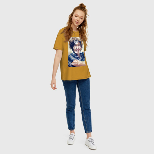 Женская футболка хлопок Oversize Keep calm and love Harry Styles, цвет горчичный - фото 5