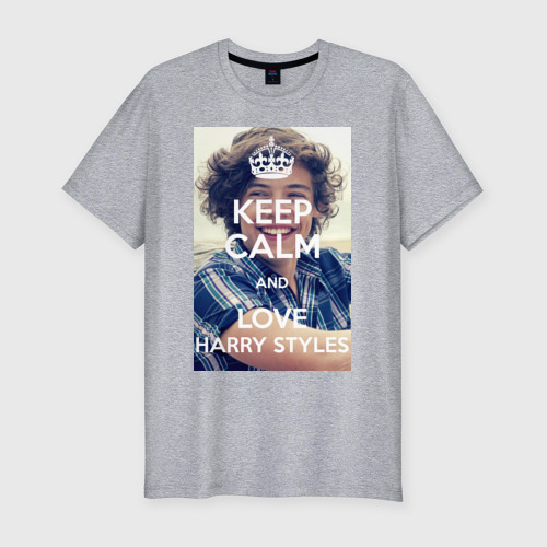Мужская футболка хлопок Slim Keep calm and love Harry Styles, цвет меланж