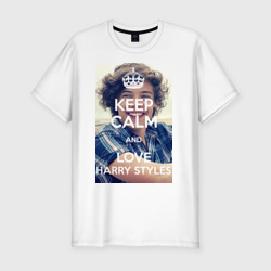 Keep calm and love Harry Styles – Мужская футболка хлопок Slim с принтом купить