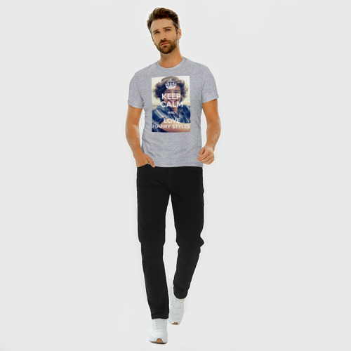 Мужская футболка хлопок Slim Keep calm and love Harry Styles, цвет меланж - фото 5