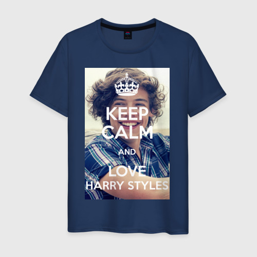Мужская футболка хлопок Keep calm and love Harry Styles, цвет темно-синий