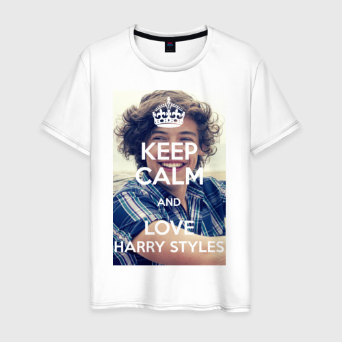 Мужская футболка хлопок Keep calm and love Harry Styles, цвет белый