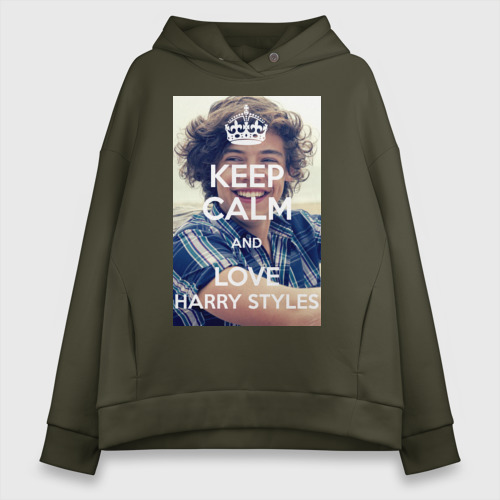 Женское худи Oversize хлопок Keep calm and love Harry Styles, цвет хаки