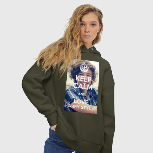 Женское худи Oversize хлопок Keep calm and love Harry Styles, цвет хаки - фото 4