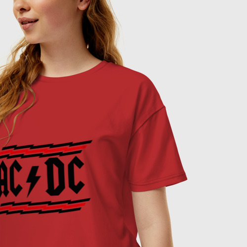 Женская футболка хлопок Oversize ACDC, цвет красный - фото 3