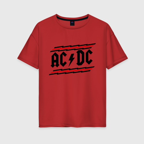 Женская футболка хлопок Oversize ACDC, цвет красный