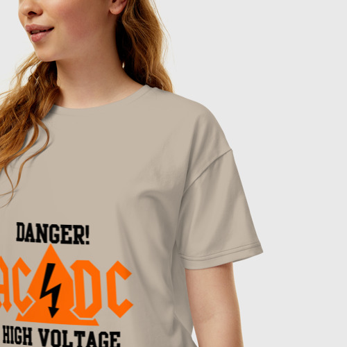 Женская футболка хлопок Oversize с принтом ADCD high voltage, фото на моделе #1