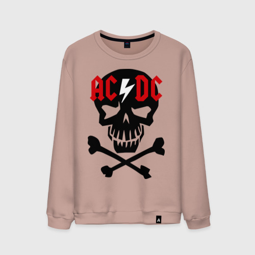 Мужской свитшот хлопок ACDC skull, цвет пыльно-розовый