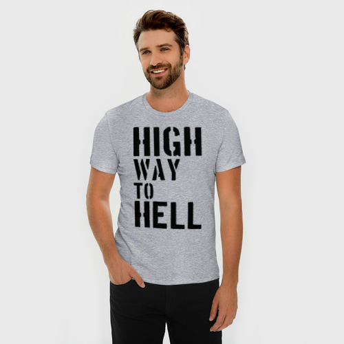 Мужская футболка хлопок Slim High way to hell, цвет меланж - фото 3